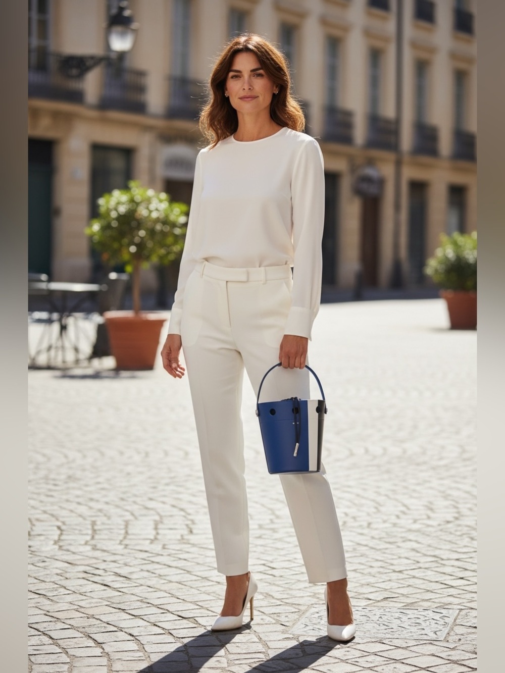RARE NWT PERRIN LEATHER COLOR BLOCK  BUCKET BAG IN BLUE/BLACK/WHITE - Picture 3 of 7